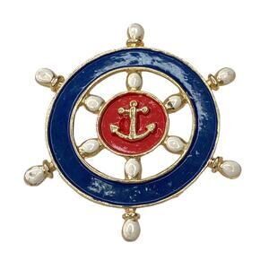 Vintage Red White and Blue Enamel Boat Steering Wheel Brooch